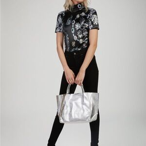 Ampersand As Apostrophe Half Tote • Silver Metallic Leather NWT